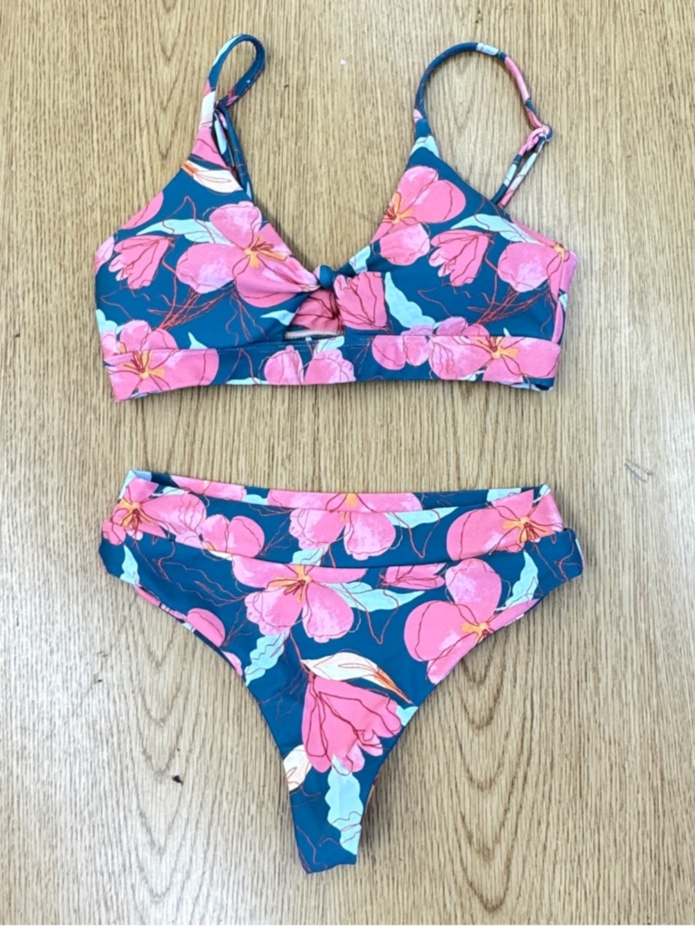 Midori Teal Floral Bikini Set with Pink Flowers Maui Print